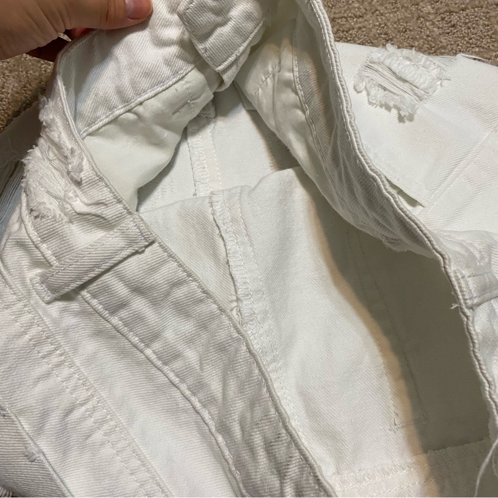 {LITZ} White Distressed Frayed Hem Denim Mini Skirt ~ Size Small - Picture 12 of 16